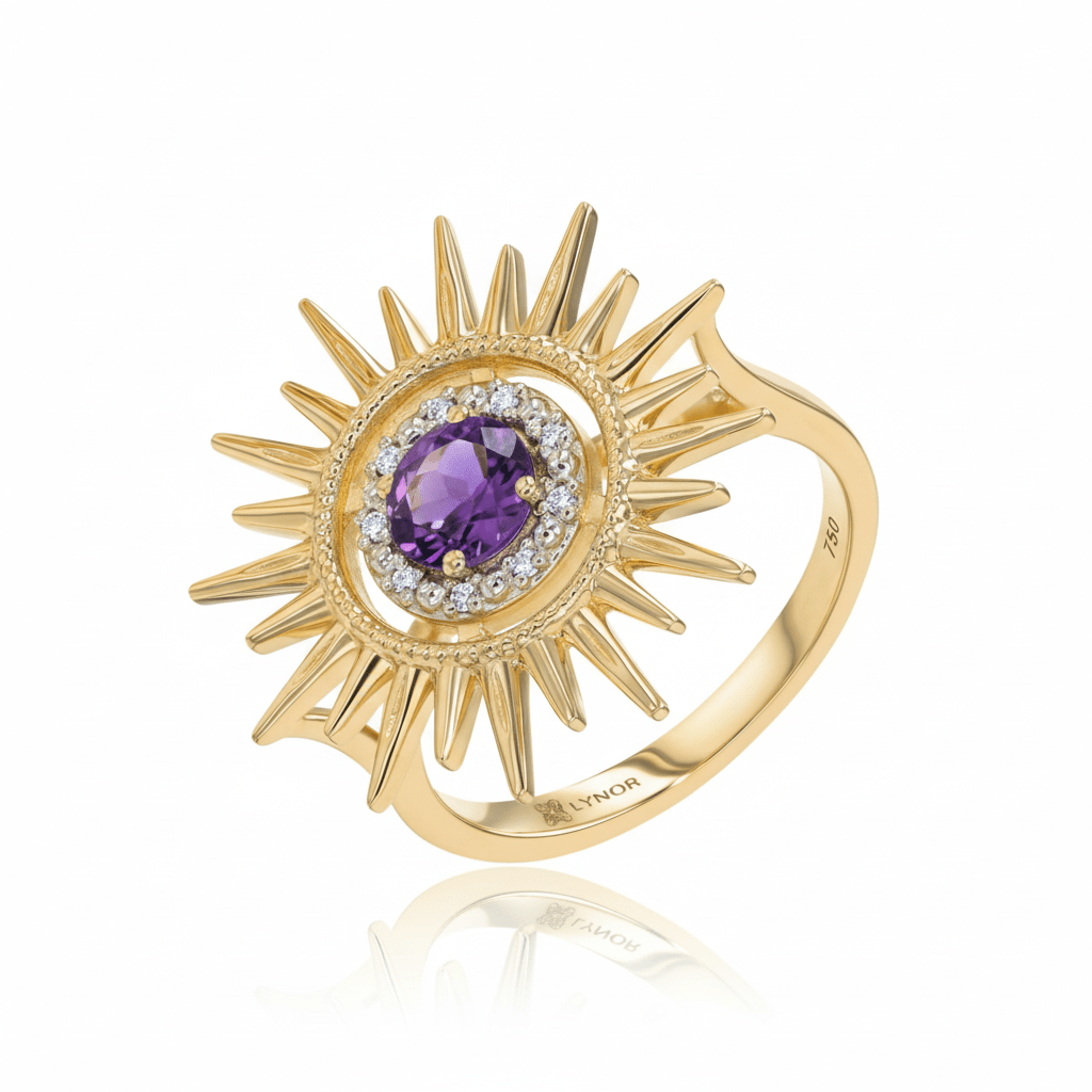 Aurore Sun Ring in Diamond and Amethyst - 18k Gold - Lynor