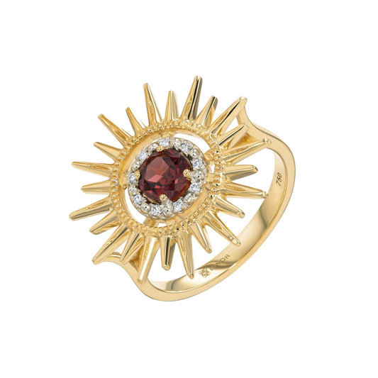 Aurore Sun Ring in Diamond and Garnet - 18k Gold - Lynor