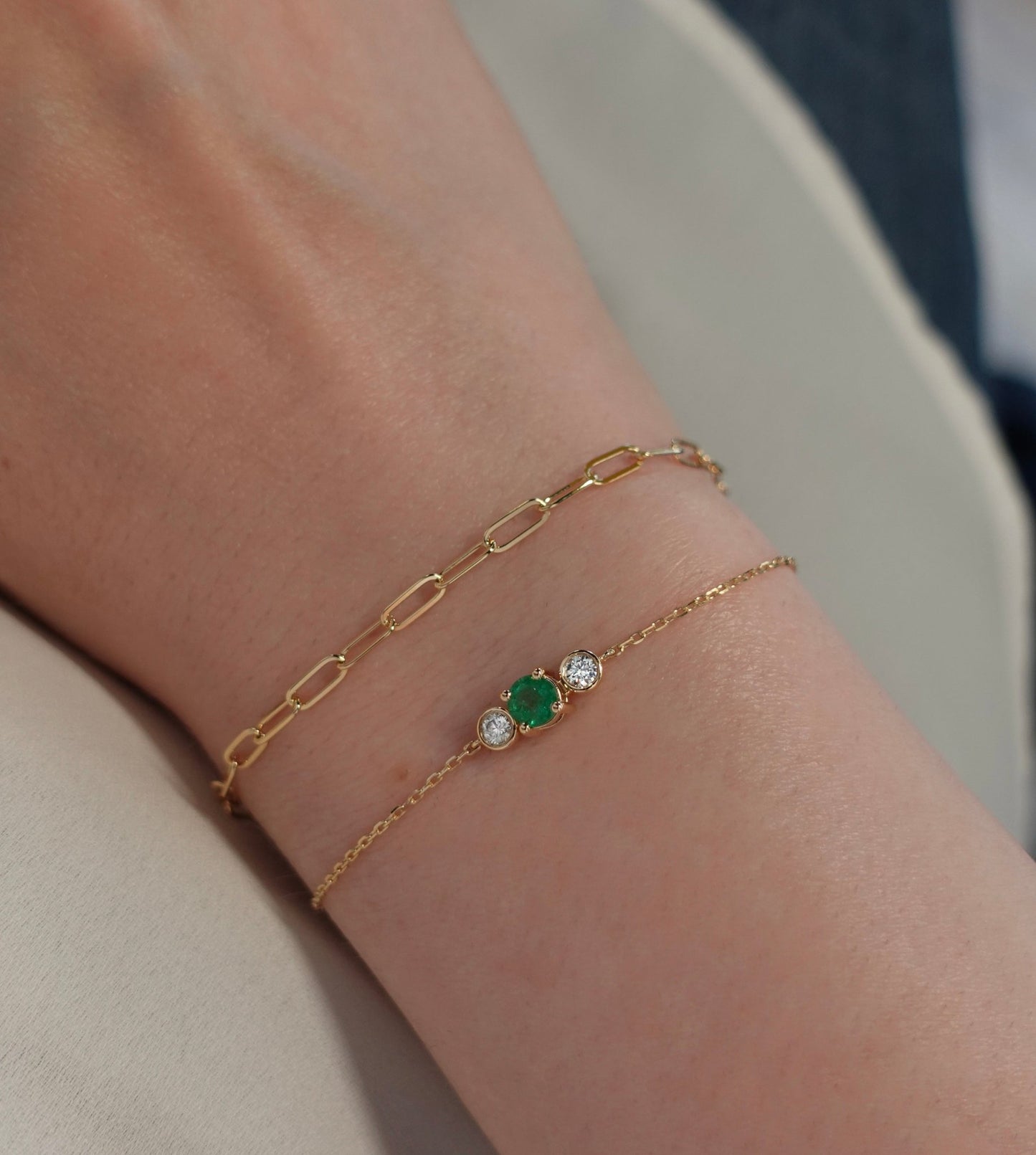 Avril Bracelet in Diamond and Emerald - 18k Gold - Lynor