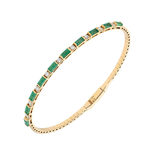 Baguette Bangle in Diamond and Emerald - 18k Gold - Lynor