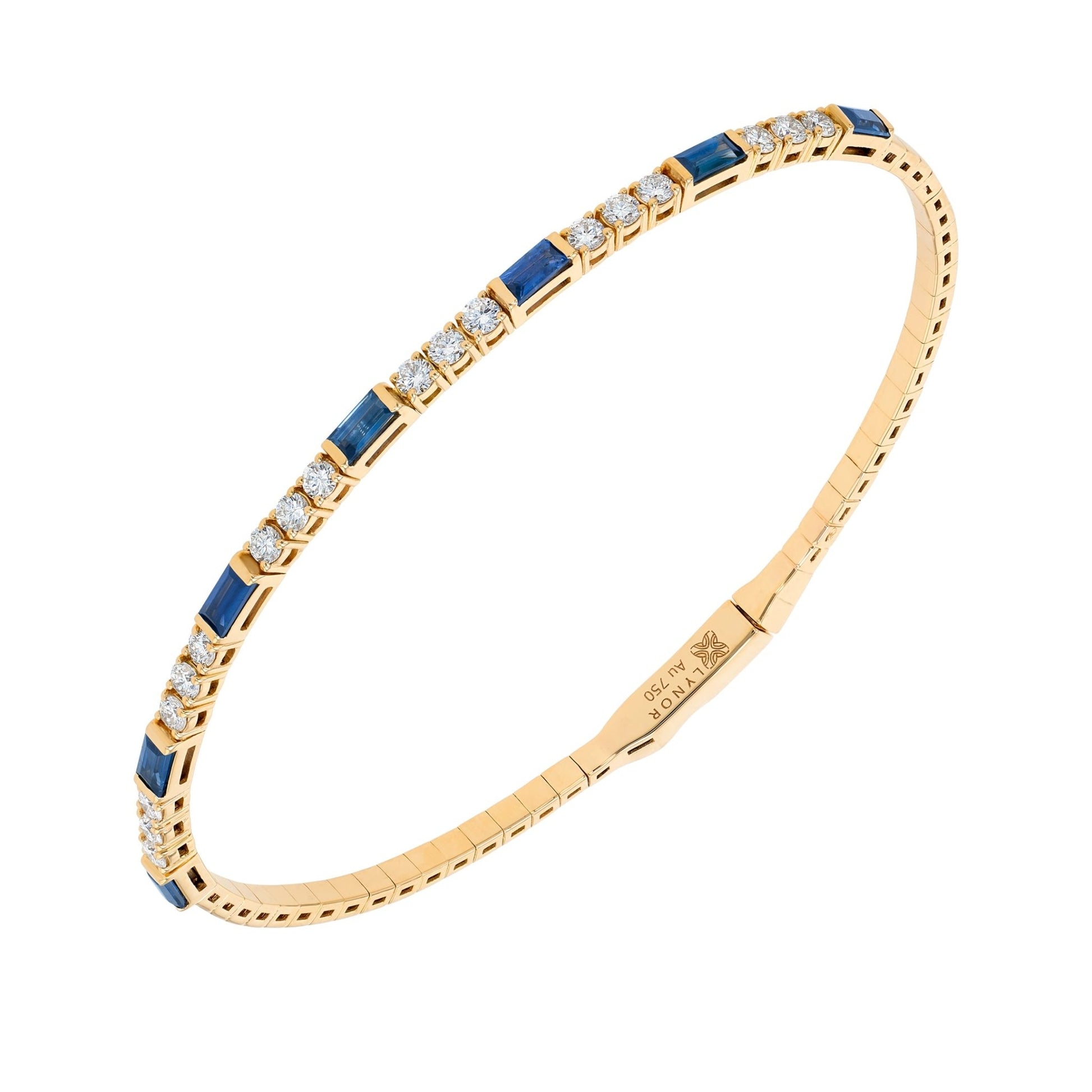 Baguette Bangle in Diamond and Sapphire - 18k Gold - Lynor