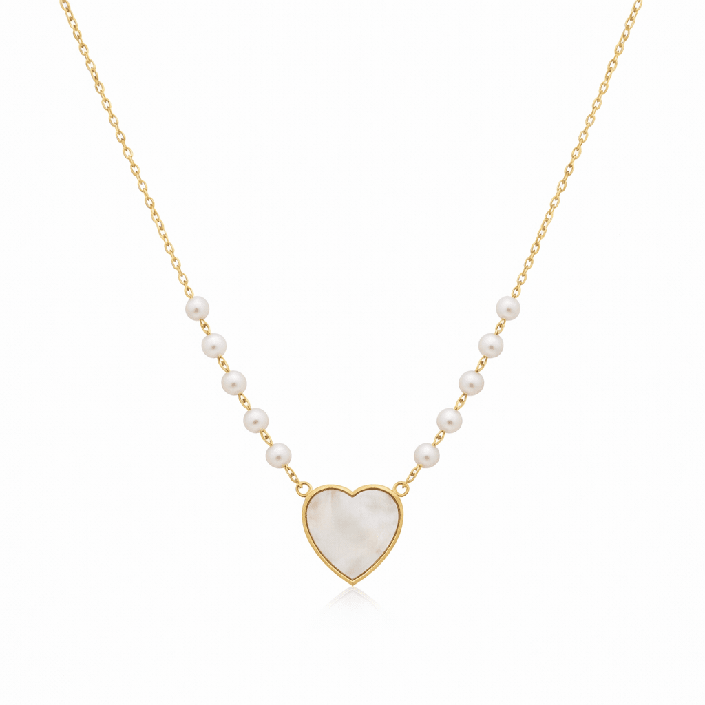 Bianco Heart Necklace in Freshwater Pearl and Mother of Pearl - 18k Gold - Lynor