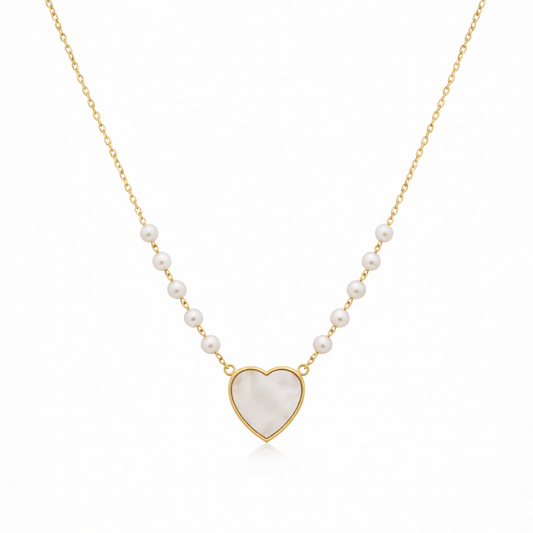 Bianco Heart Necklace in Freshwater Pearl and Mother of Pearl - 18k Gold - Lynor