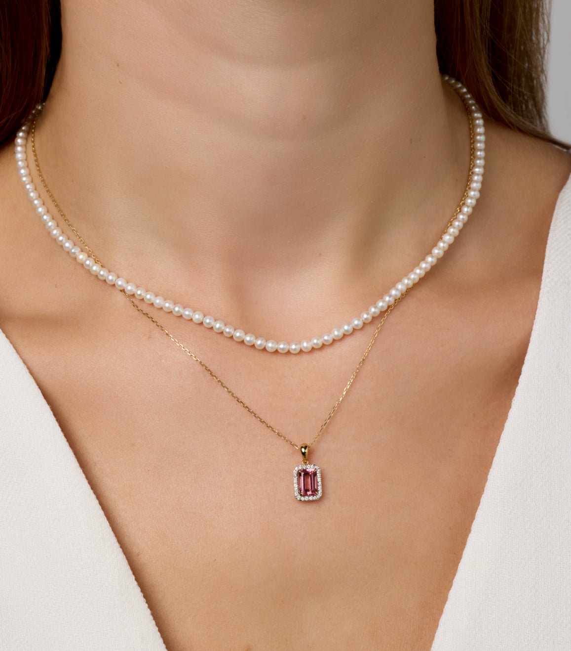 Celeste Necklace in Diamond and Pink Tourmaline - 18k Gold - Lynor