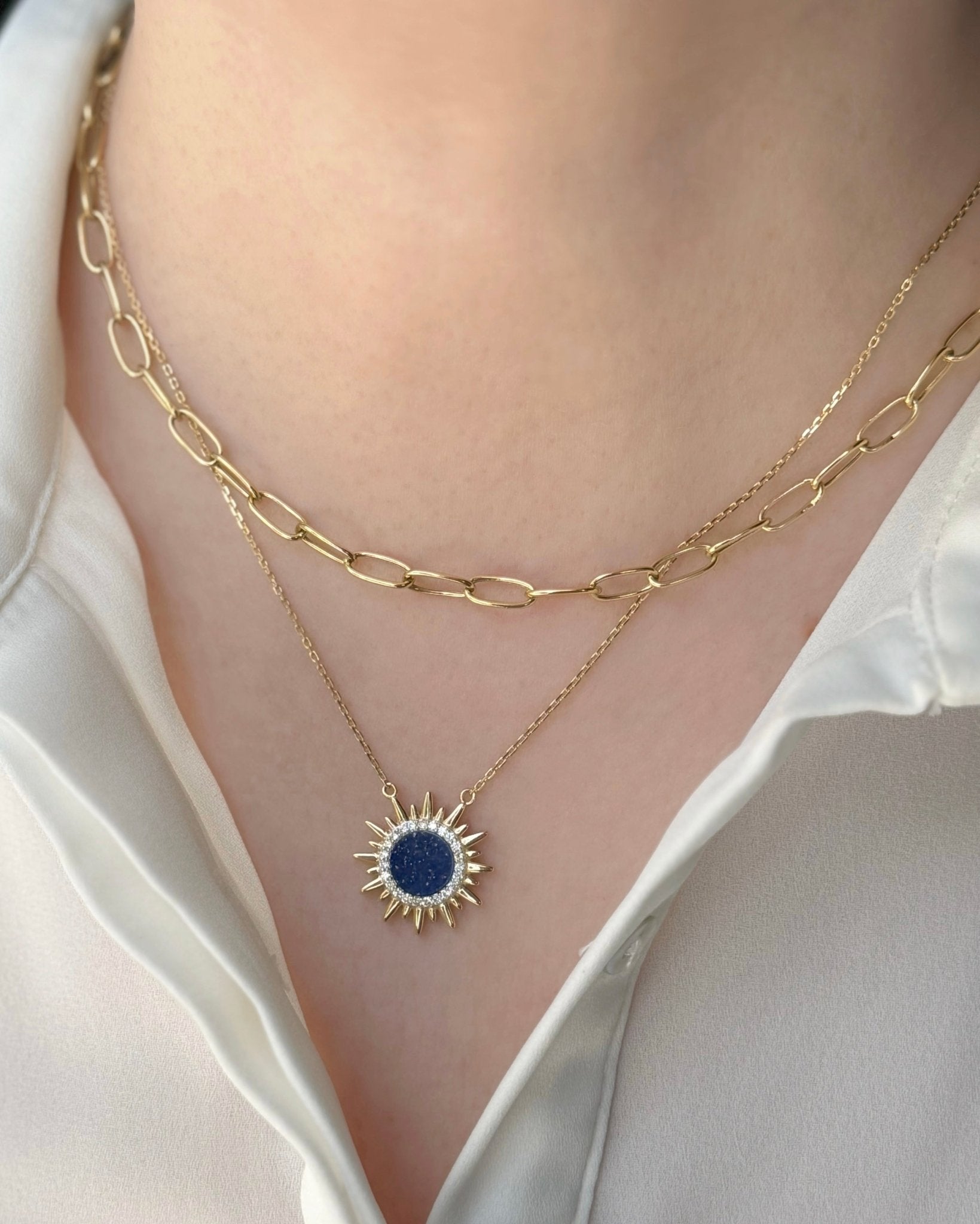 Clara Necklace in Diamond and Lapis Lazuli - 18k Gold - Lynor