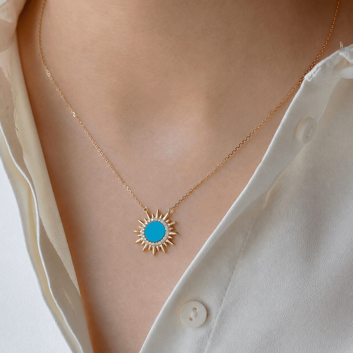 Clara Necklace in Diamond and Turquoise - 18k Gold - Lynor