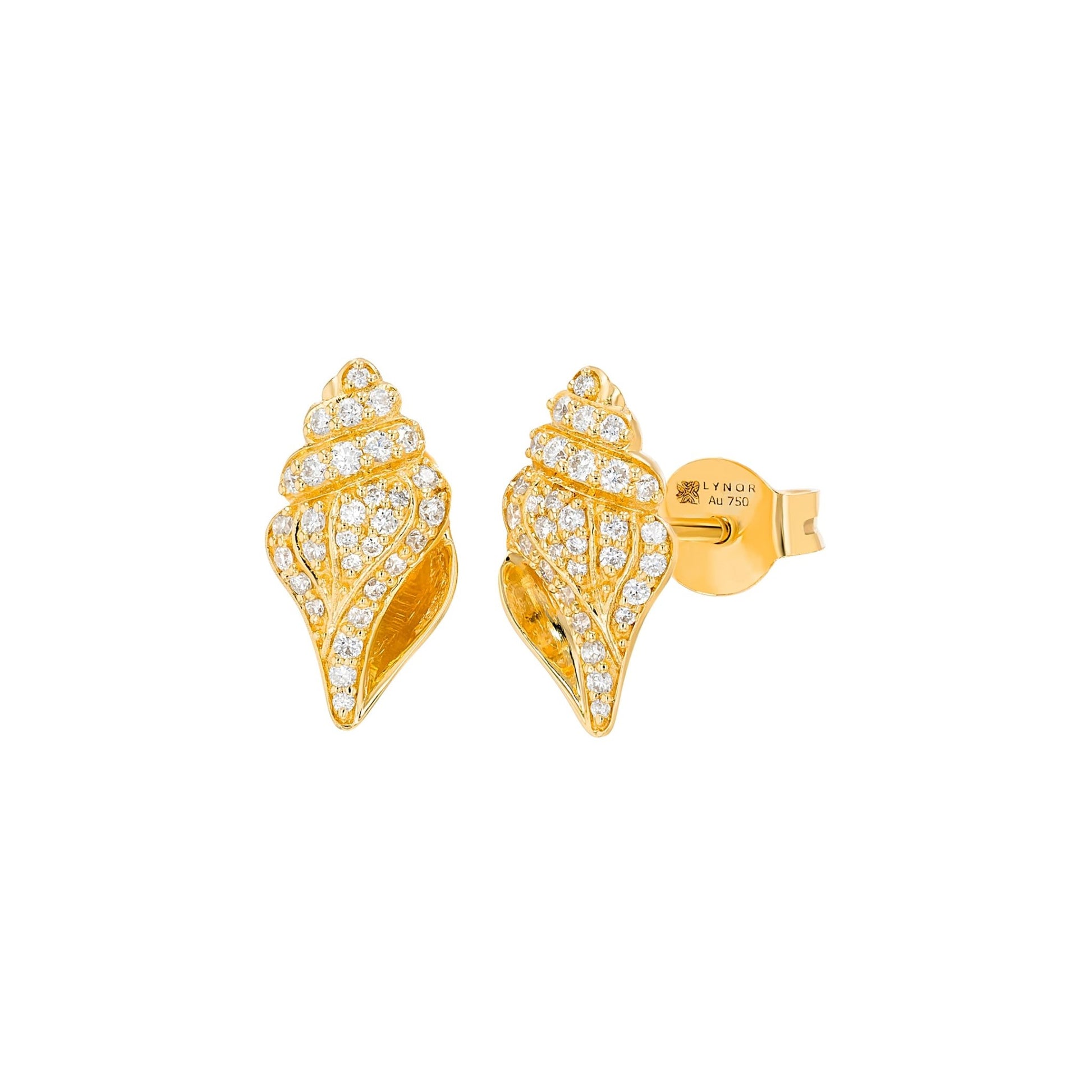 Conch Shell Earrings in Diamond - 18k Gold - Lynor