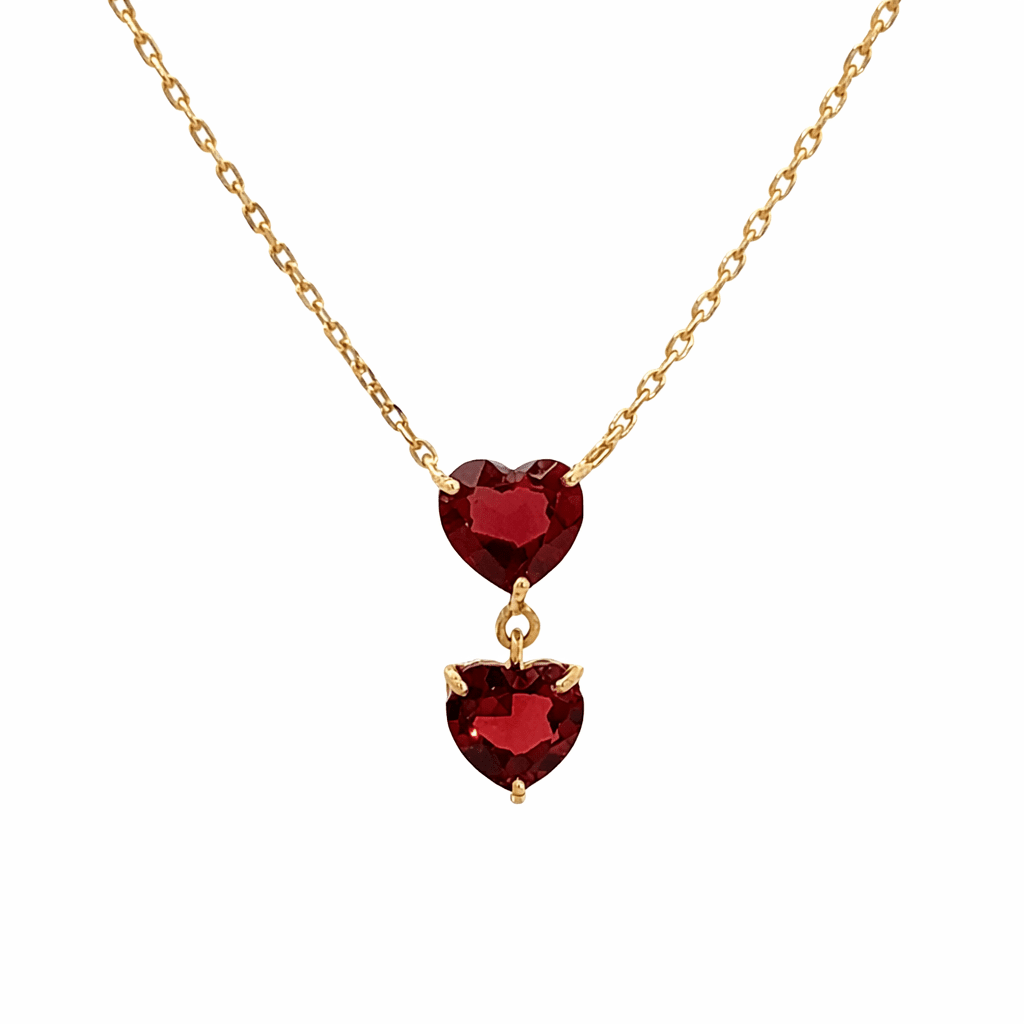Double Hearts Necklace in Garnet - 18k Gold - Lynor