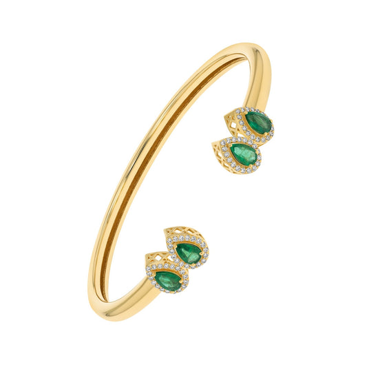 Double Pear Bangle in Diamond and Emerald - 18k Gold - Lynor