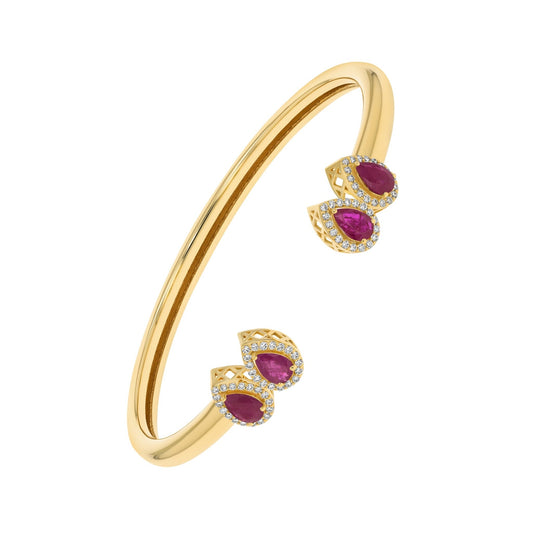 Double Pear Bangle in Diamond and Ruby - 18k Gold - Lynor