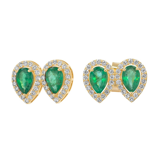 Double Pear Earrings in Diamond and Emerald - 18k Gold - Lynor