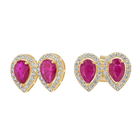Double Pear Earrings in Diamond and Ruby - 18k Gold - Lynor