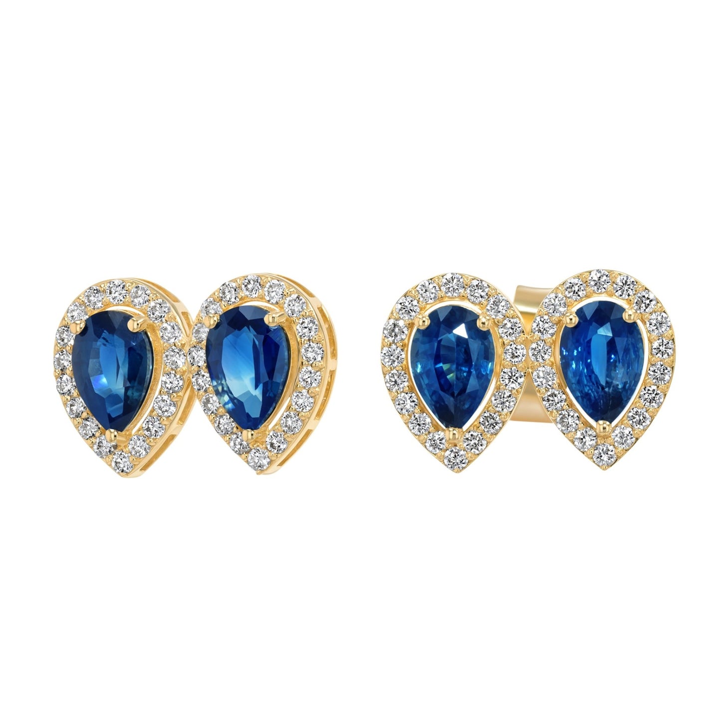 Double Pear Earrings in Diamond and Sapphire - 18k Gold - Lynor