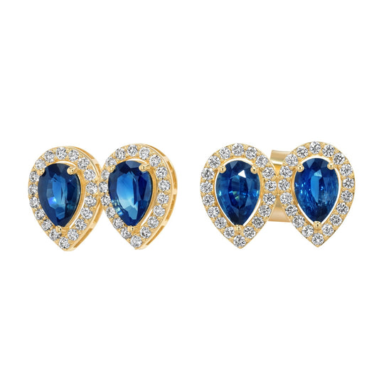 Double Pear Earrings in Diamond and Sapphire - 18k Gold - Lynor