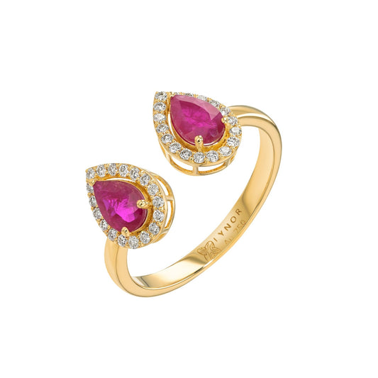 Double Pear Ring in Diamond and Ruby - 18k Gold - Lynor