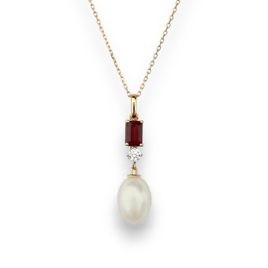 Dylan Necklace in Diamond, Garnet & Pearl - 18k Gold - Lynor