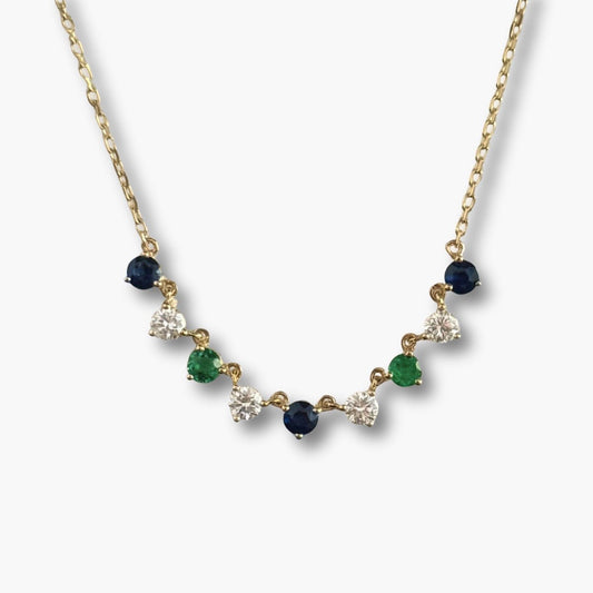 Elara Necklace in Diamond, Emerald & Sapphire - 18k Gold - Lynor