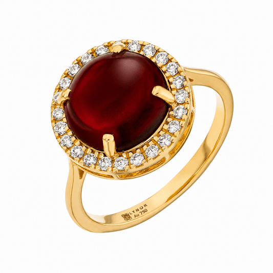 Elira Ring in Diamond and Garnet - 18k Gold - Lynor
