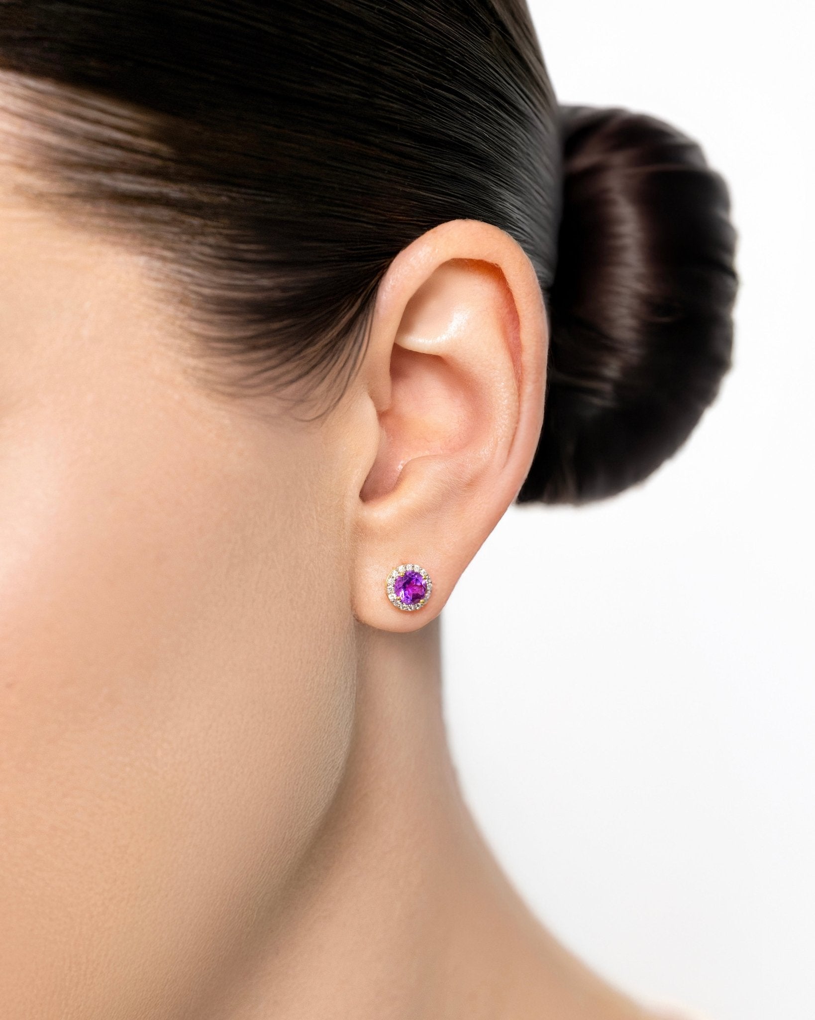 Elona Earrings in Diamond and Amethyst - 18k Gold - Lynor