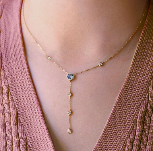 Elona Lariat Necklace in Diamond and Topaz - 18k Gold - Lynor