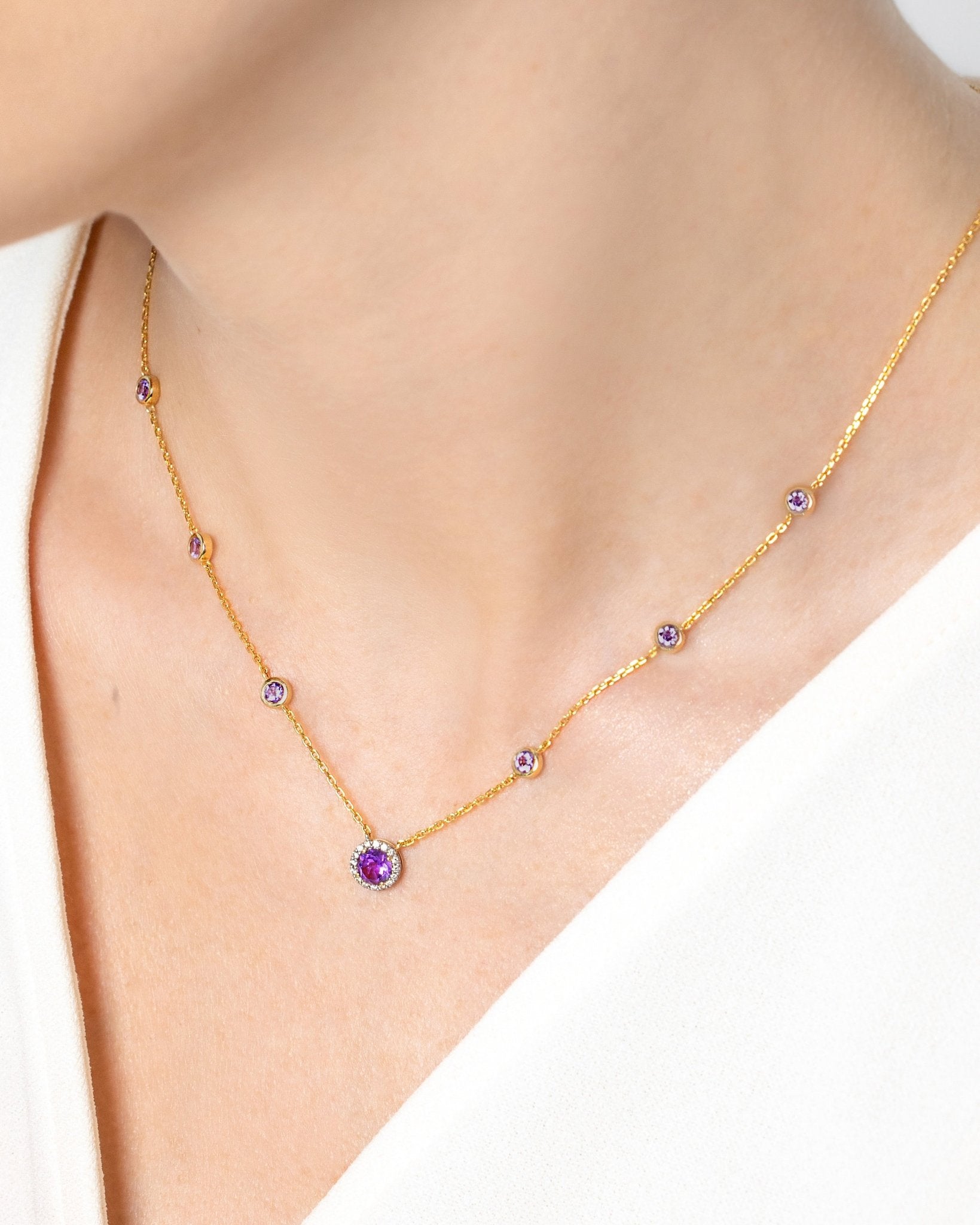 Elona Necklace in Diamond and Amethyst - 18k Gold - Lynor