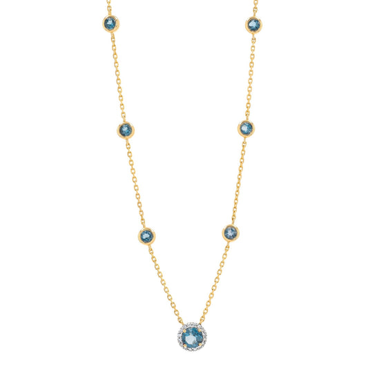 Elona Necklace in Diamond and Blue Topaz - 18k Gold - Lynor