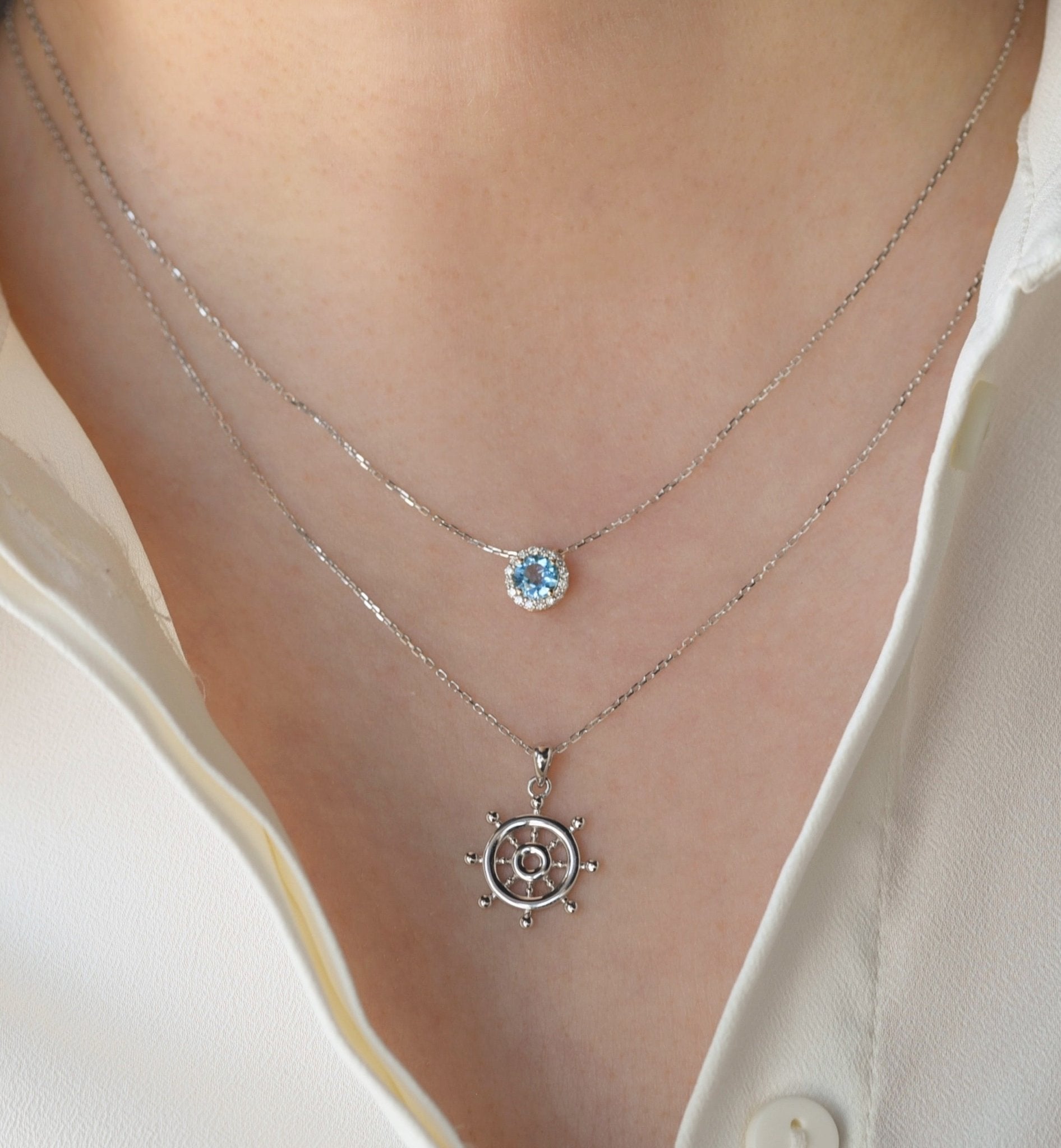 Elona Necklace in Diamond and Topaz - White Gold - 18k Gold - Lynor