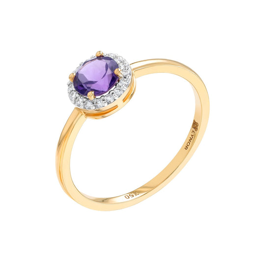 Elona Ring in Diamond and Amethyst - 18k Gold - Lynor