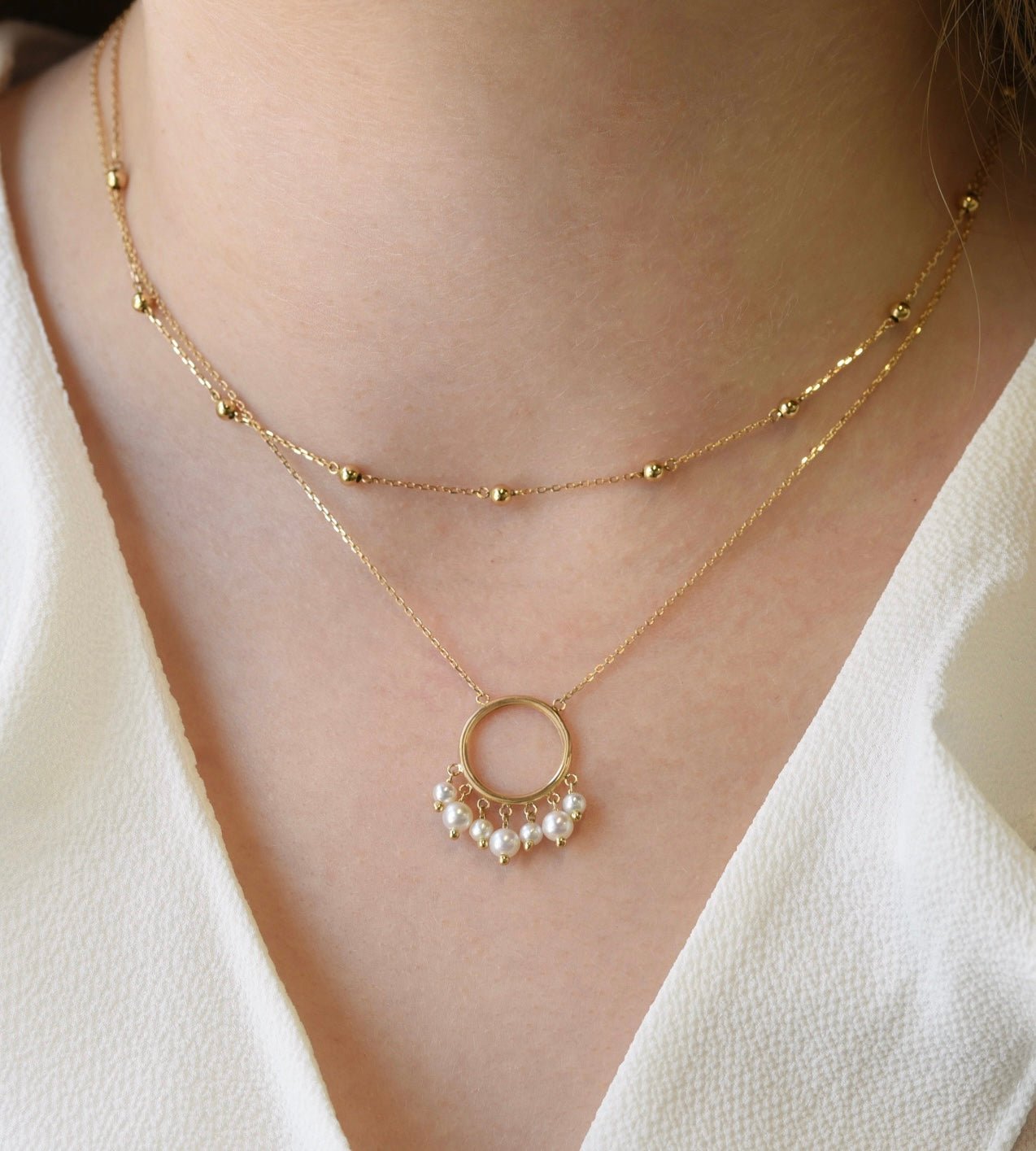 Elvy Necklace in Freshwater Pearl - 18k Gold - Lynor