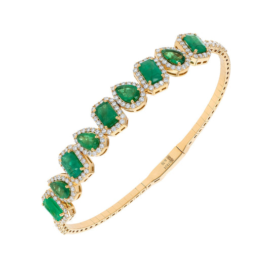 Esmeria Bangle in Diamond and Emerald - 18k Gold - Lynor