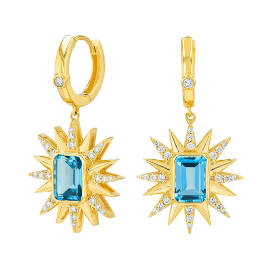 Estelle Hoops Earrings in Diamond and Topaz - 18k Gold - Lynor