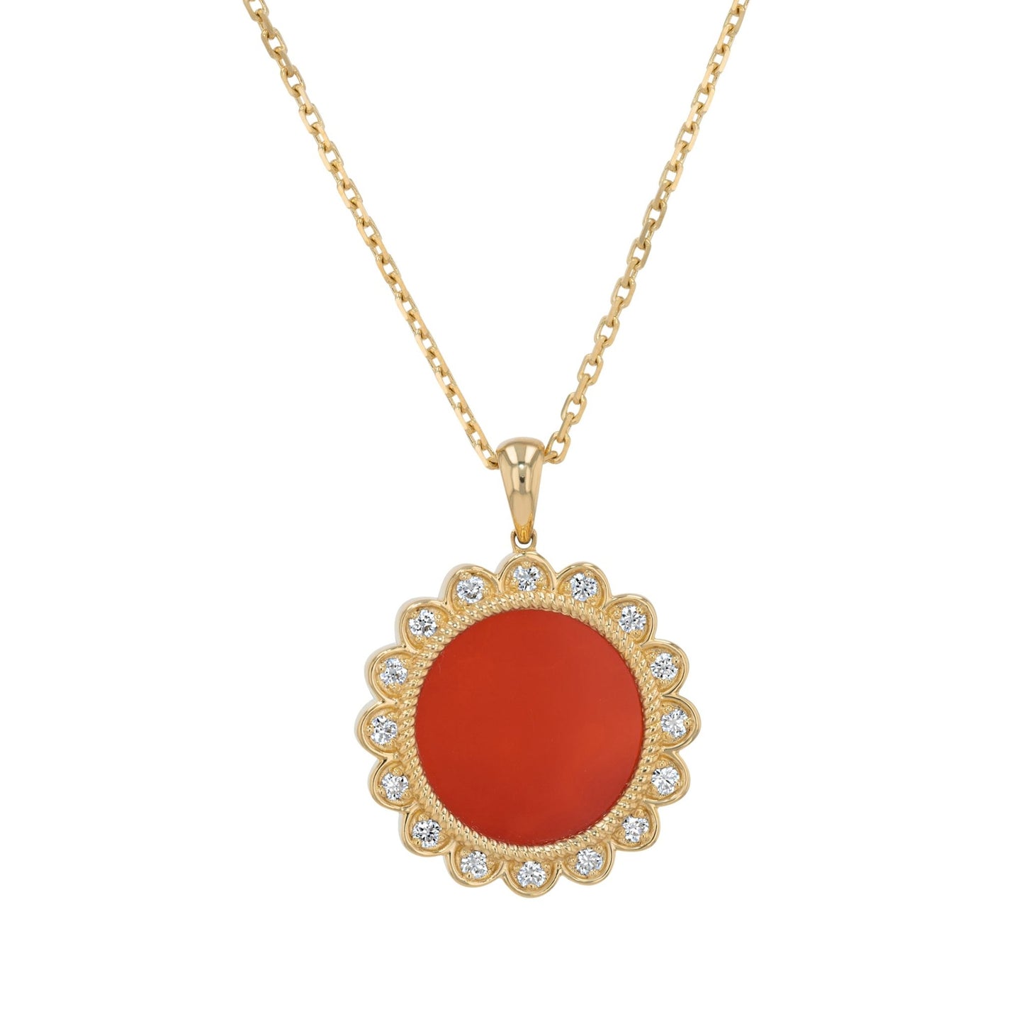 Flower Necklace in Diamond and Carnelian - 18k Gold - Lynor