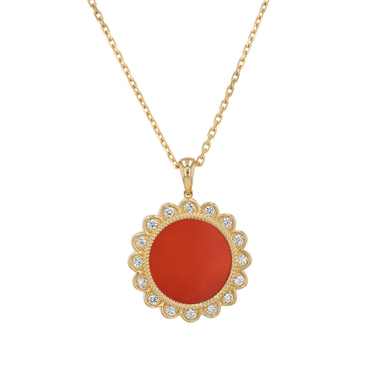 Flower Necklace in Diamond and Carnelian - 18k Gold - Lynor