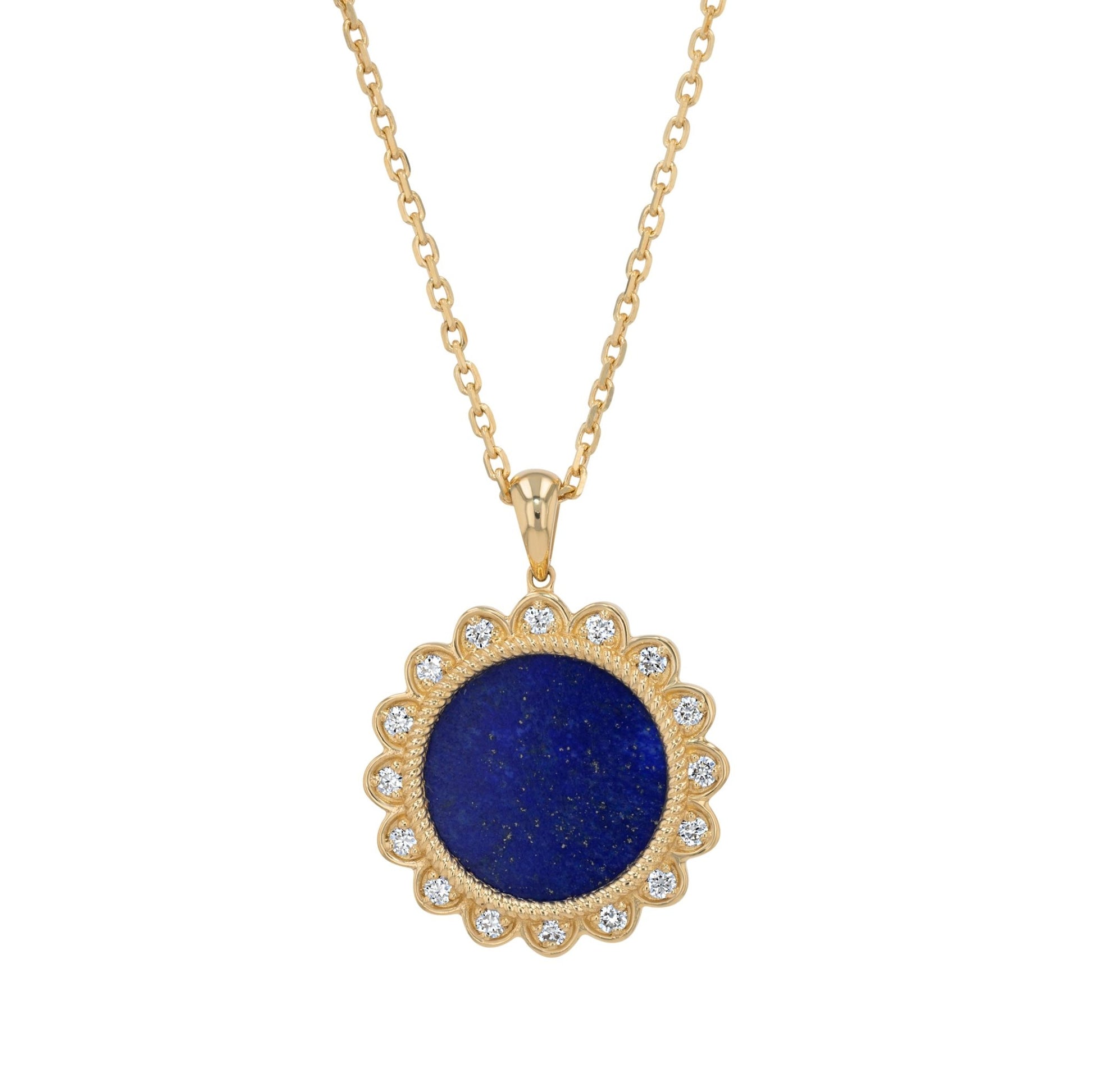 Flower Necklace in Diamond and Lapis Lazuli - 18k Gold - Lynor