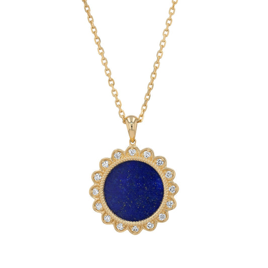 Flower Necklace in Diamond and Lapis Lazuli - 18k Gold - Lynor