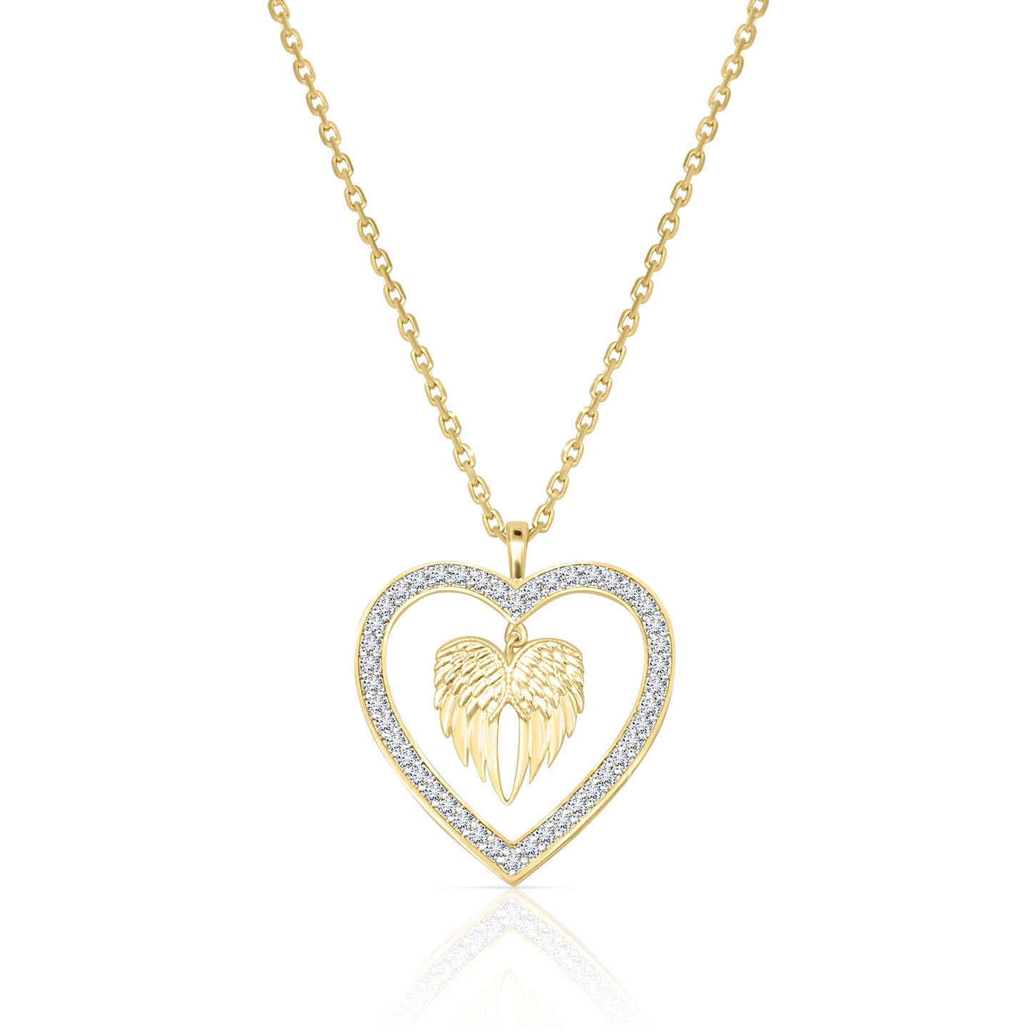 Heart Wings Necklace in Diamond - 18k Gold - Lynor
