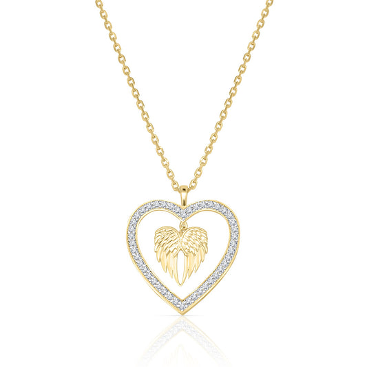 Heart Wings Necklace in Diamond - 18k Gold - Lynor