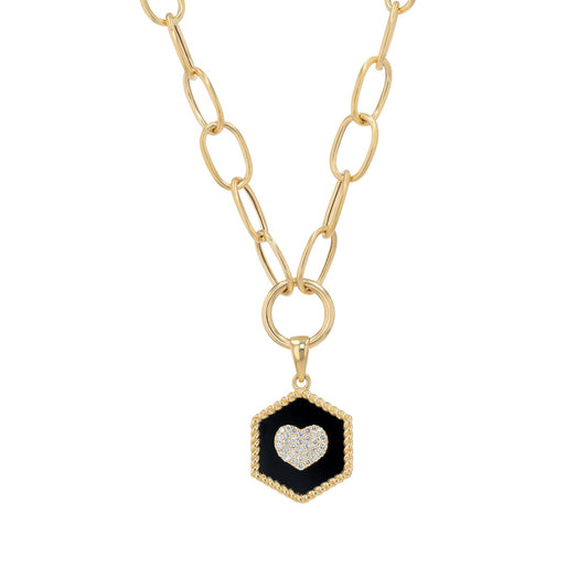 Hexa Links Necklace in Diamond and Onyx - 18k Gold - Lynor