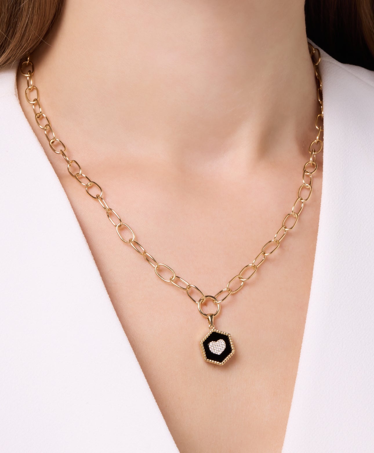 Hexa Links Necklace in Diamond and Onyx - 18k Gold - Lynor