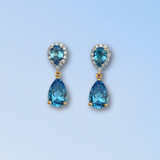 Inez Earrings in Diamond and Topaz - 18k Gold - Lynor