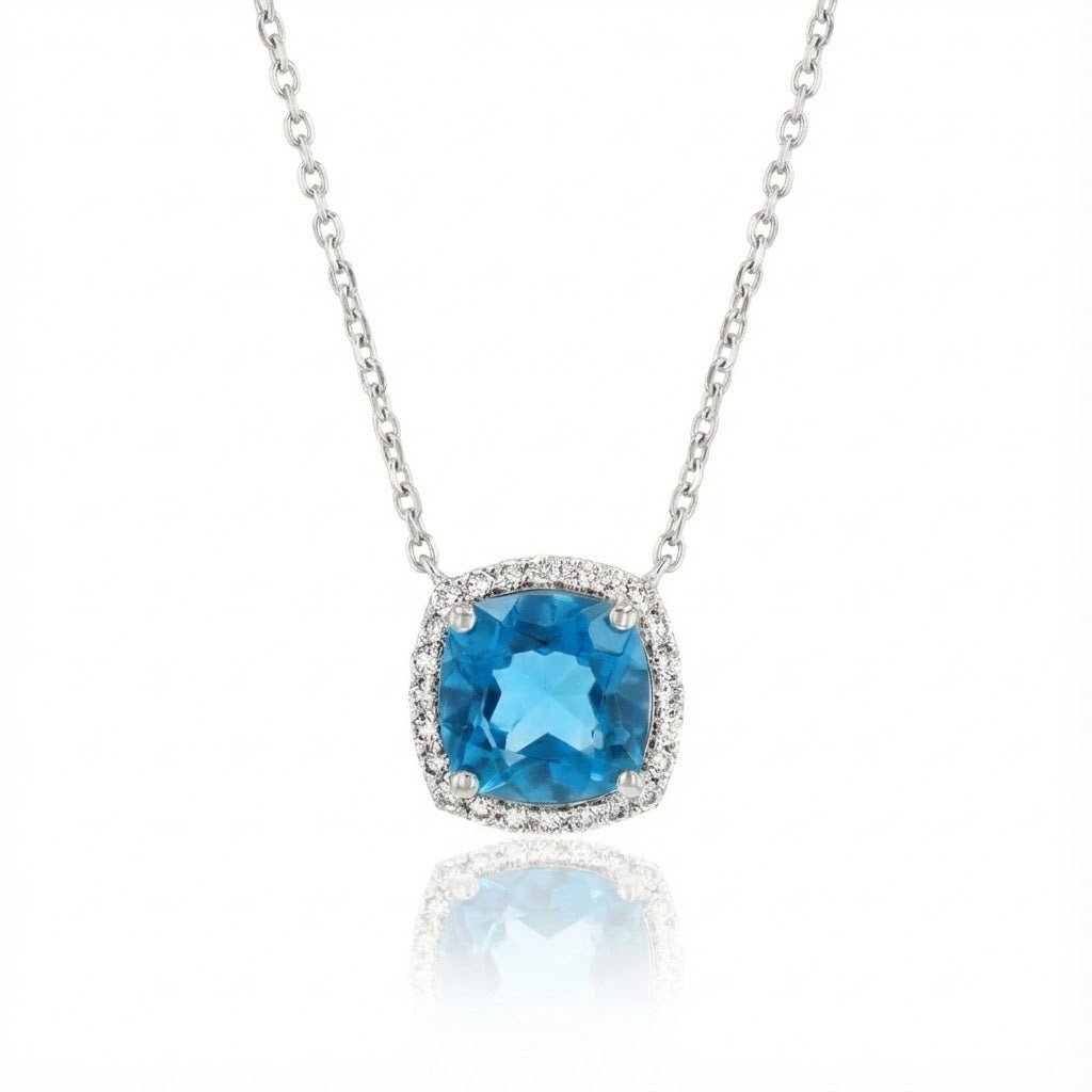 Iris Necklace in Diamond and Topaz - White Gold - 18k Gold - Lynor