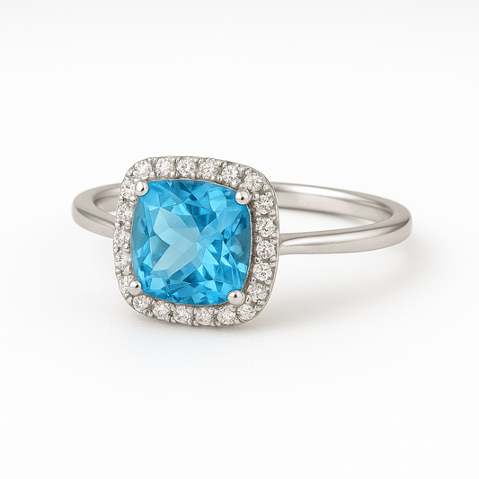 Iris Ring in Diamond and Topaz - White Gold - 18k Gold - Lynor