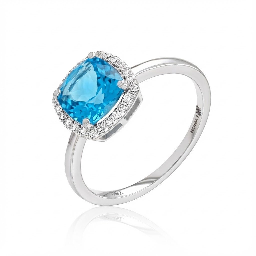 Iris Ring in Diamond and Topaz - White Gold - 18k Gold - Lynor