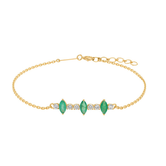 Marquise Bracelet in Diamond and Emerald - 18k Gold - Lynor