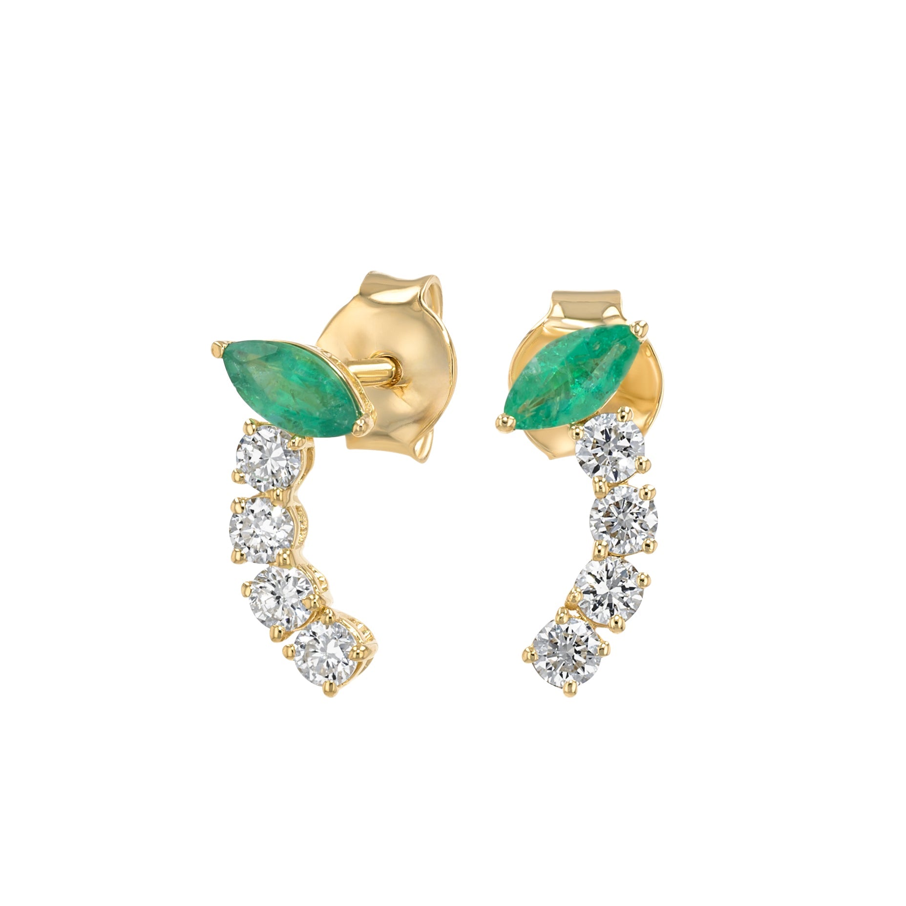 Marquise Earrings in Diamond and Emerald - 18k Gold - Lynor