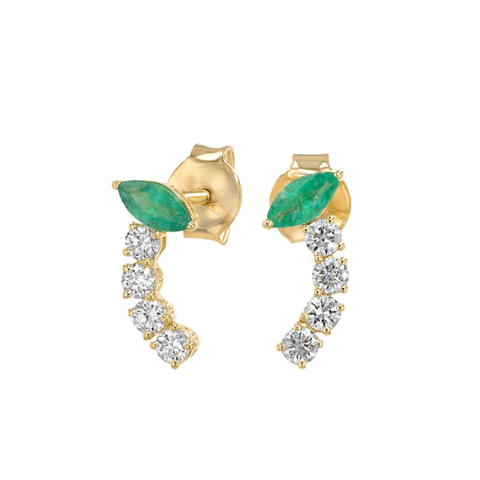 Marquise Earrings in Diamond and Emerald - 18k Gold - Lynor