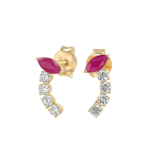 Marquise Earrings in Diamond and Ruby - 18k Gold - Lynor