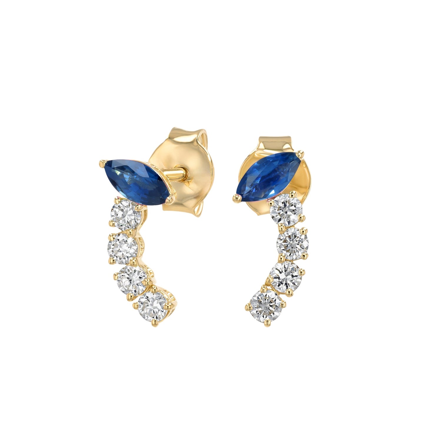 Marquise Earrings in Diamond and Sapphire - 18k Gold - Lynor
