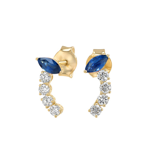 Marquise Earrings in Diamond and Sapphire - 18k Gold - Lynor