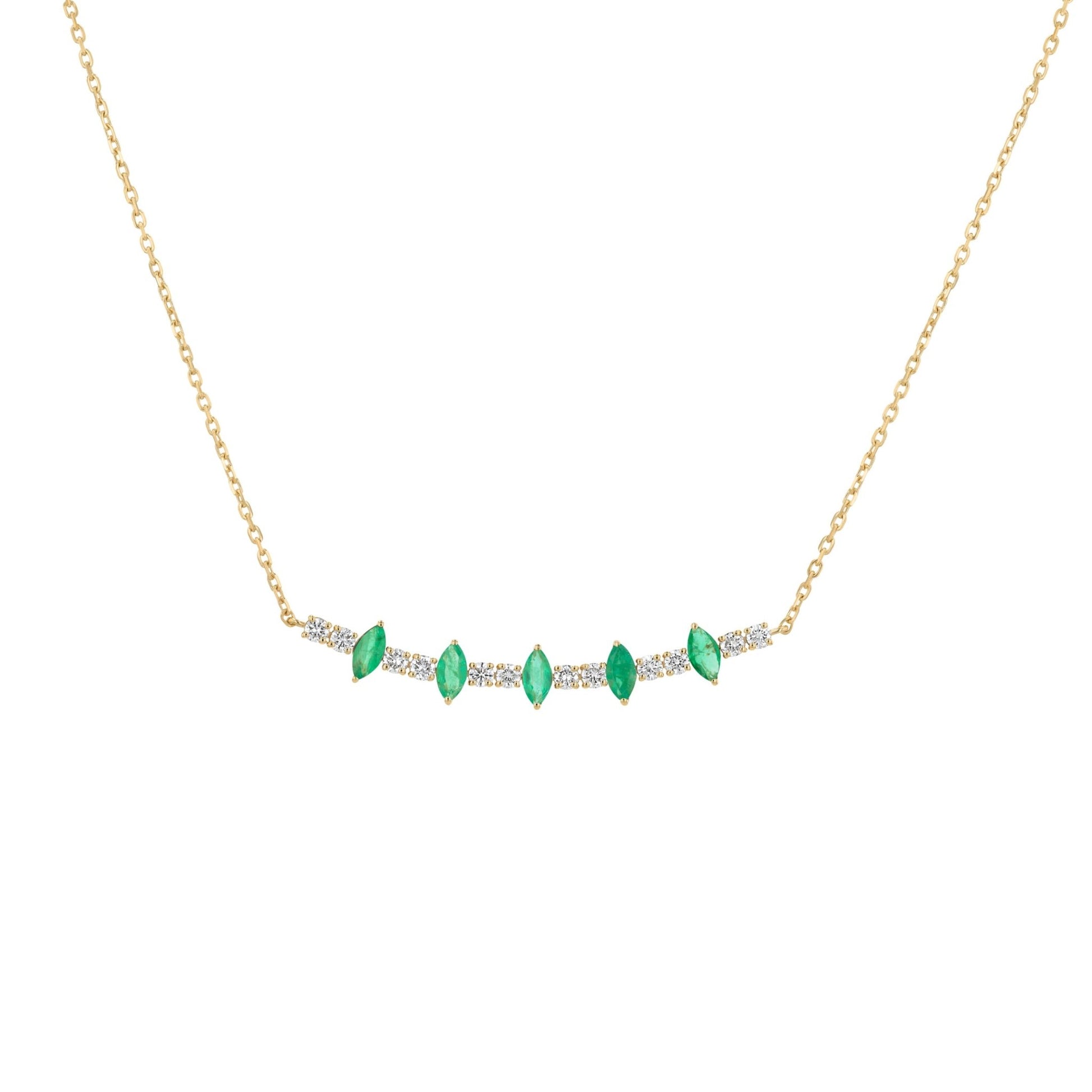 Marquise Necklace in Diamond and Emerald - 18k Gold - Lynor